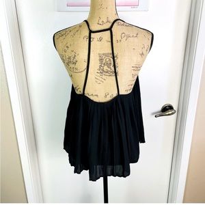 Contempo Blouse Top Sleeveless Medium black halter flowy tie Pleated